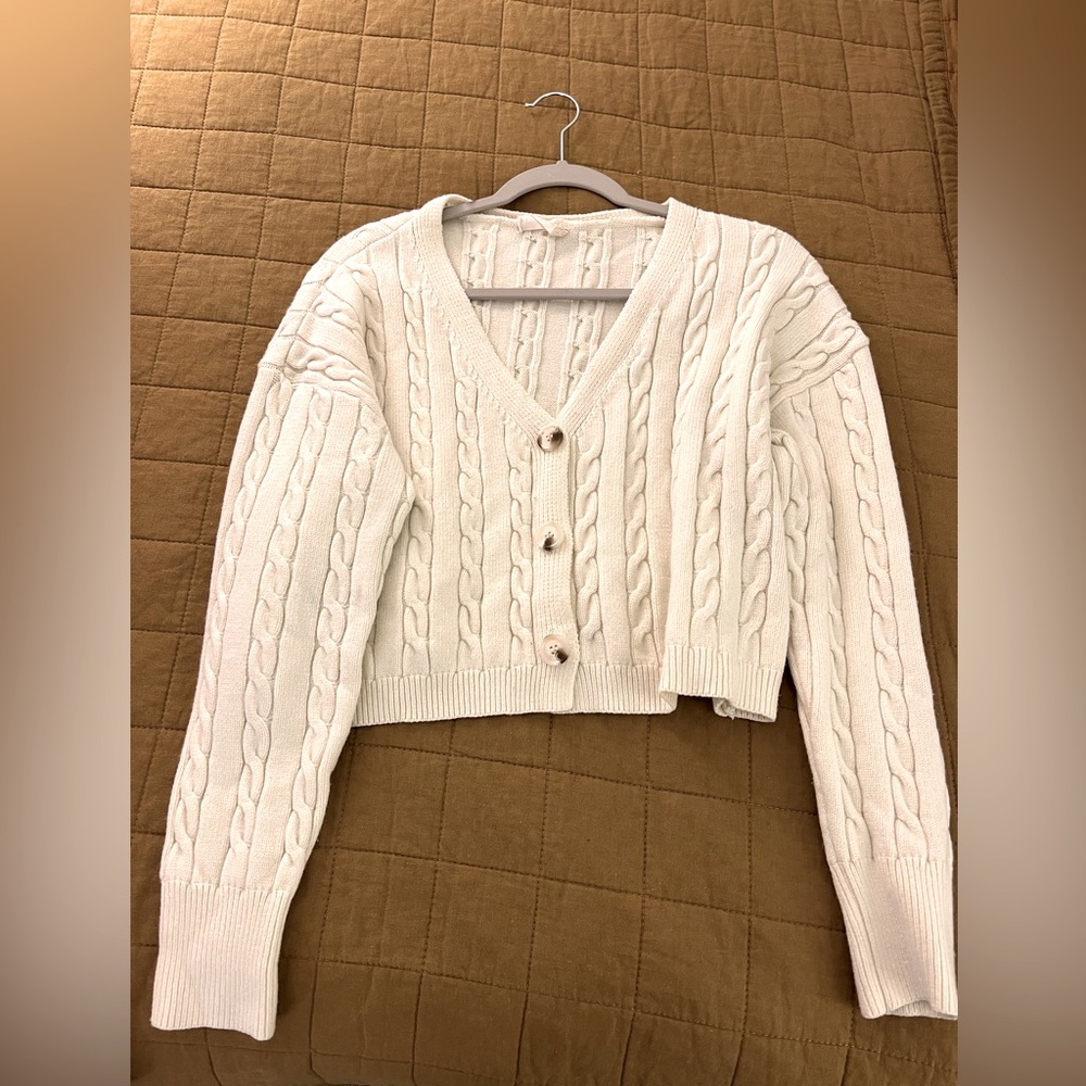Cropped cream color button-up sweater